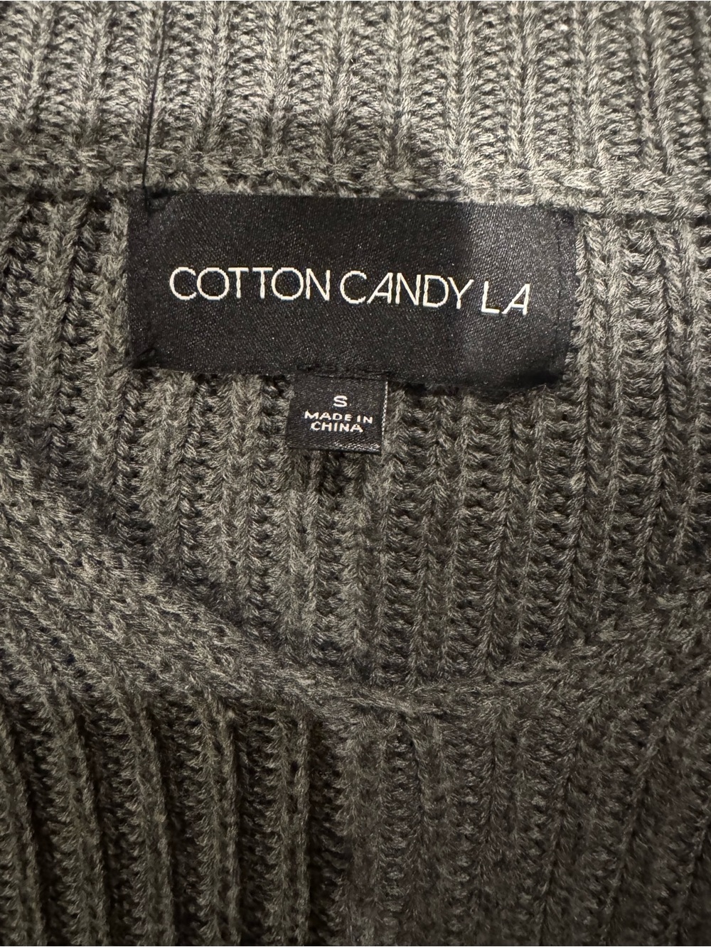Cotton Candy LA Ribbed Cropped Crewneck Sweater - Gray - Picture 10 of 11